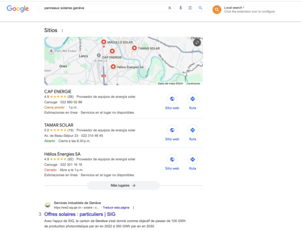 Résultats Seo Local Genève